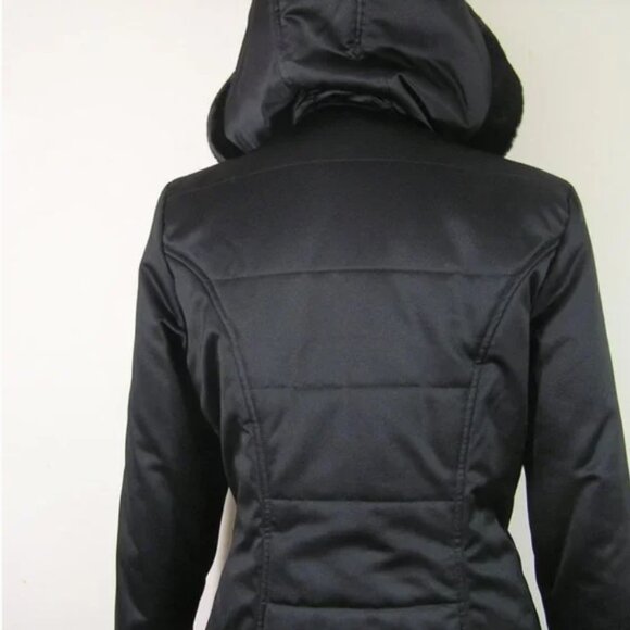 Black Puffer Jacket Hood Faux Fur Trim SMALL - Picture 8 of 12
